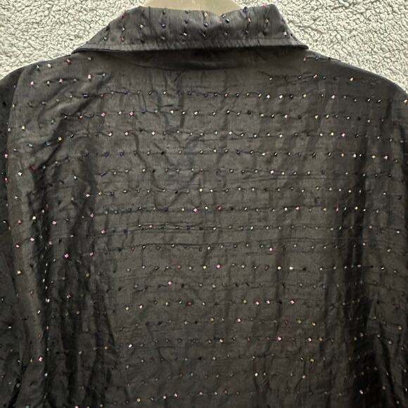 Chico's Design Size 3 (XL) 100% Silk Black Jacket Colorful Beads Lined ButtonUp - Picture 11 of 11